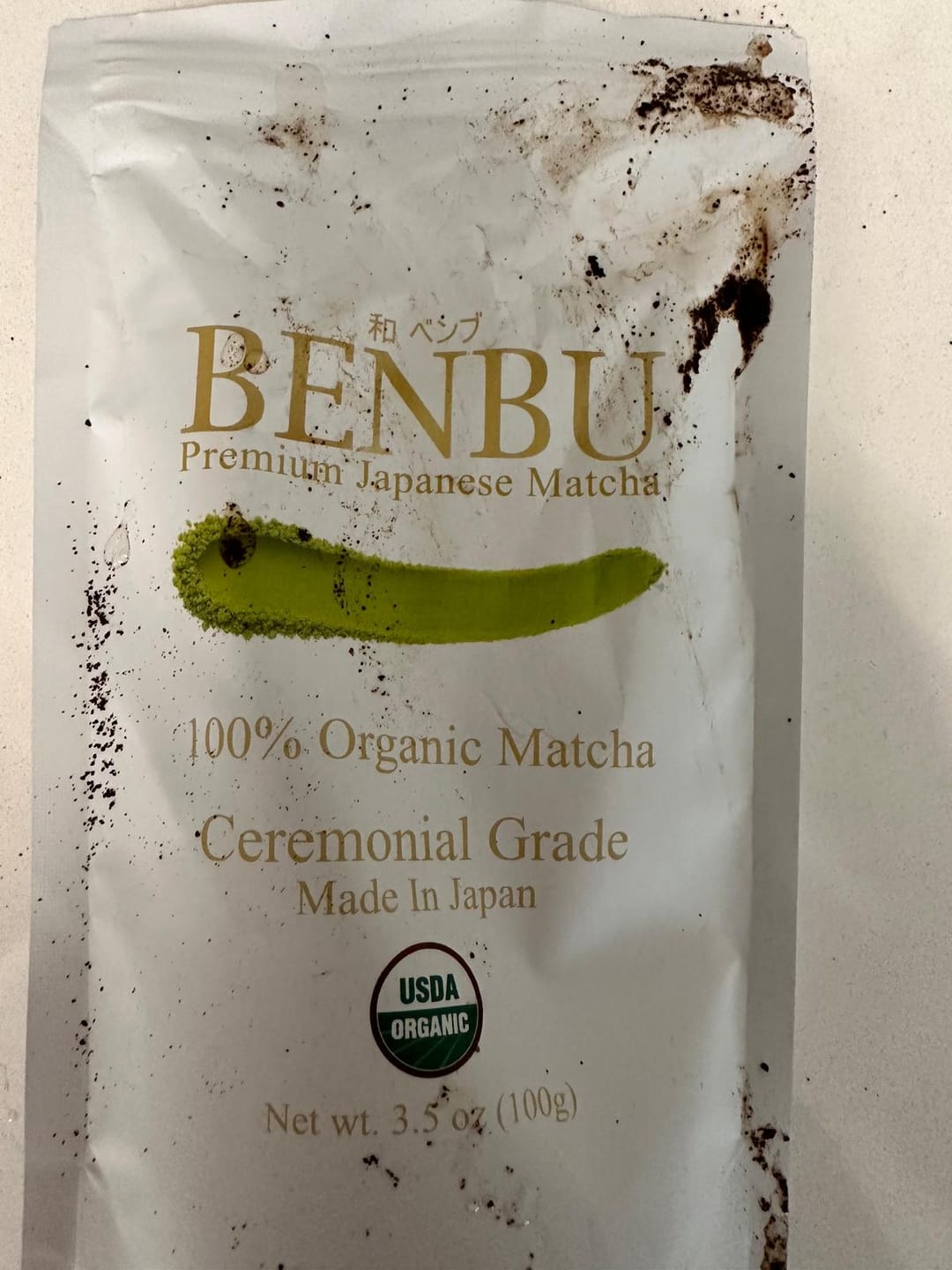 Customer photo review of BENBU Organic Matcha - Premium 100% Organic Japanese Matcha Powder 3.5 oz (100g) Bag