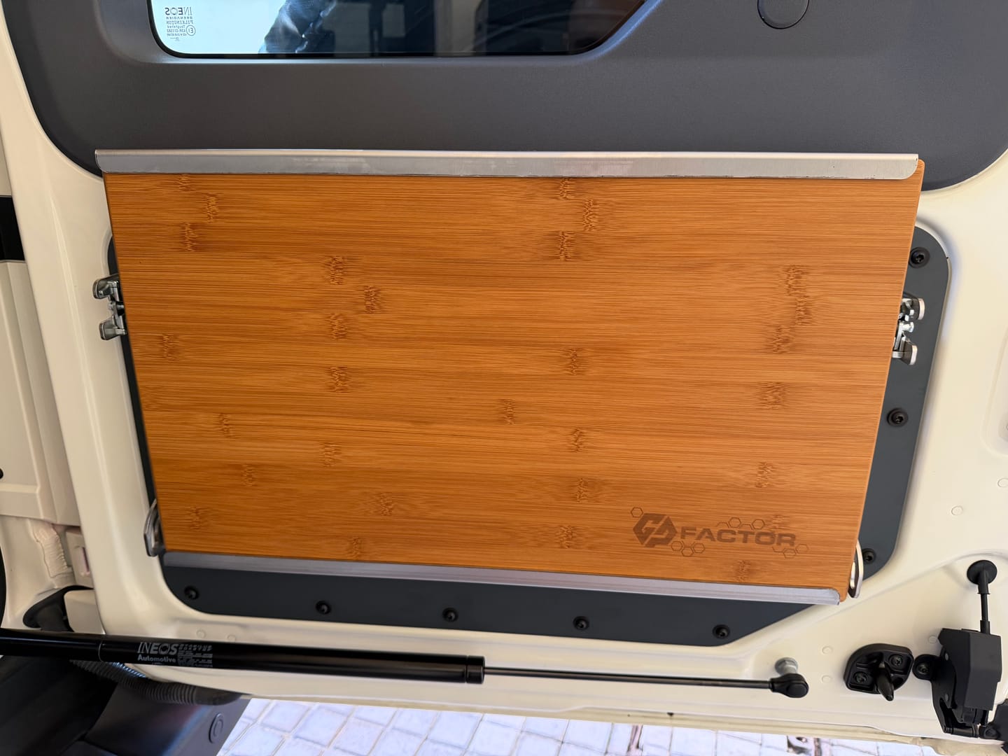 Customer photo review of Ineos Grenadier V2 Folding Tailgate Table with Extended Storage Cubby