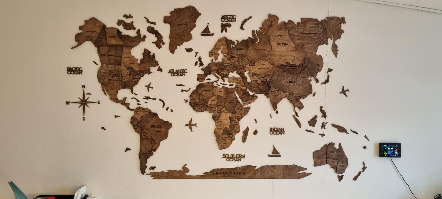 Customer photo review of 3D Wooden World Map Dark Walnut
