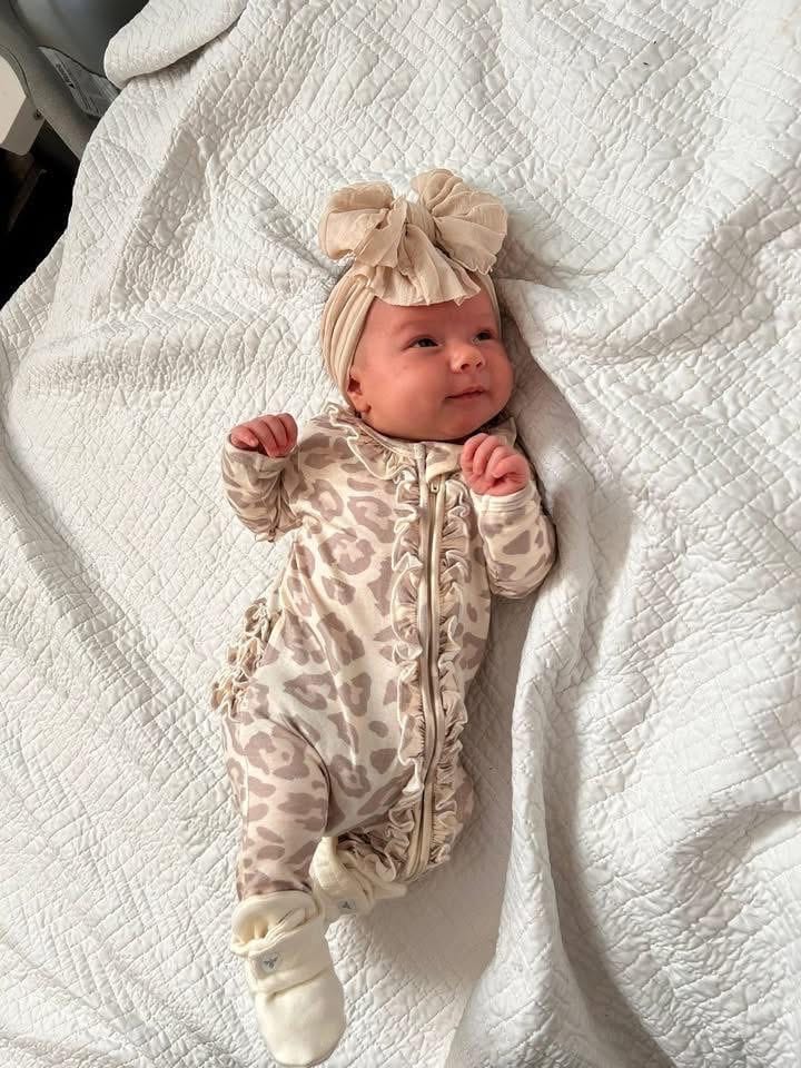 Customer photo review of Natural Leopard | Convertible Two-Way Zip Footie