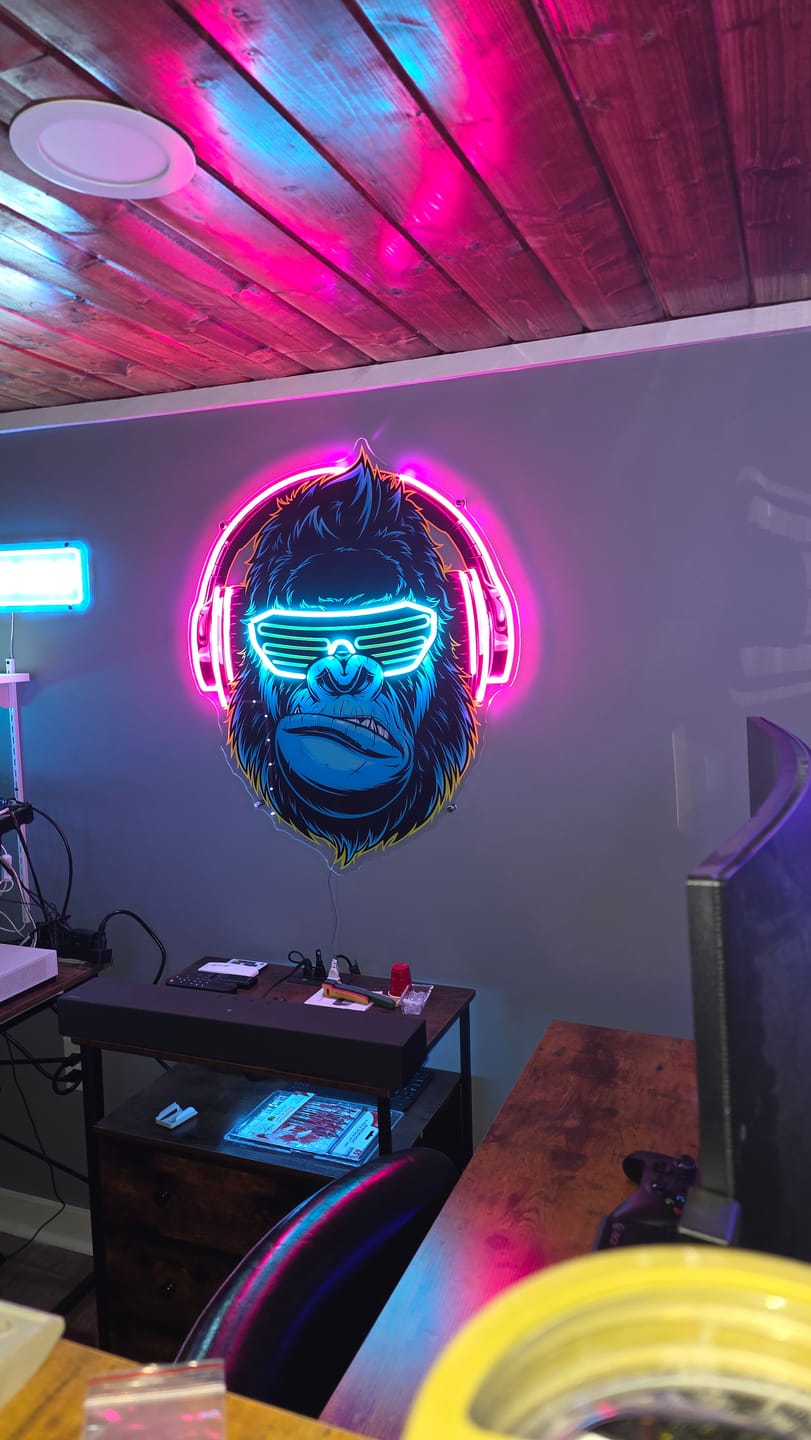 Customer photo review of Gorilla with Headphones LED Neon Sign Light Pop Art