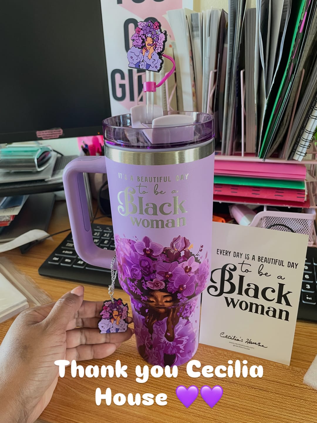 Customer photo review of Orchid Purple “Royalty Blossomed” Insulated Tumbler – "It’s a Beautiful Day to be a Black Woman"