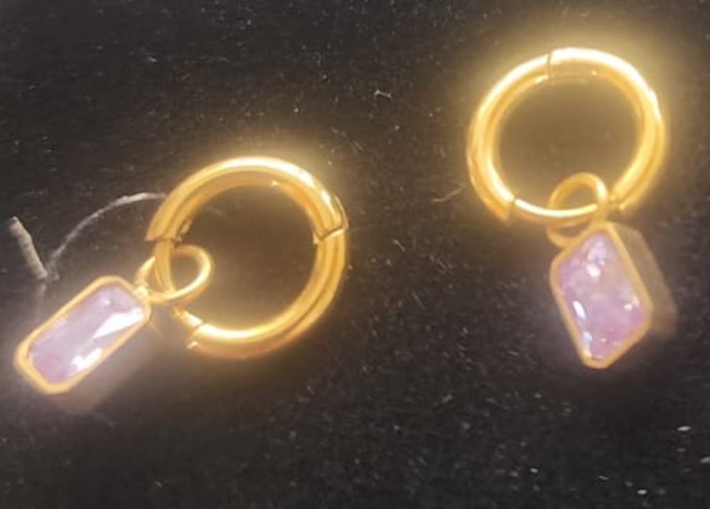 Customer photo review of Amethyst Glow Drop Hoop Earring