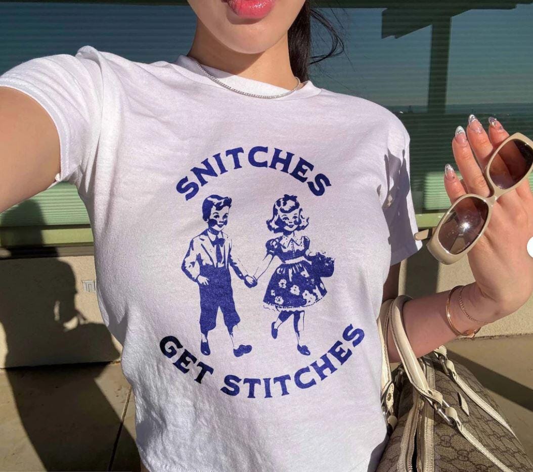 Customer photo review of Vintage Snitches Get Stitches Shirt