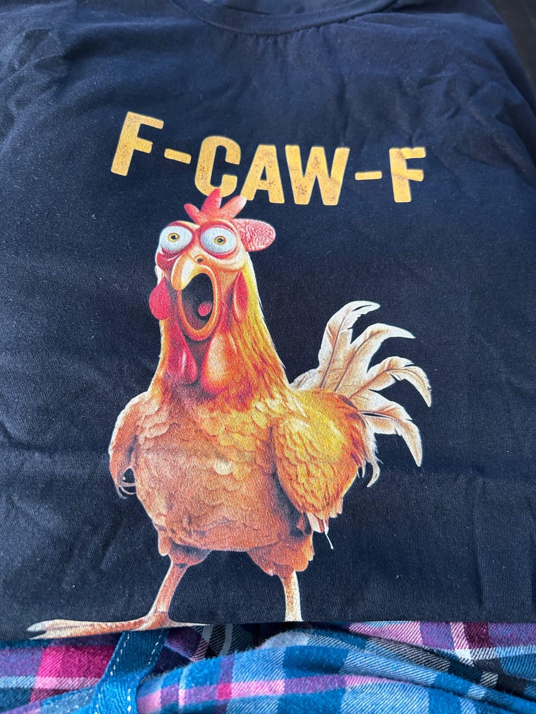 Customer photo review of F Caw F Funny Rooster Meme Shirt