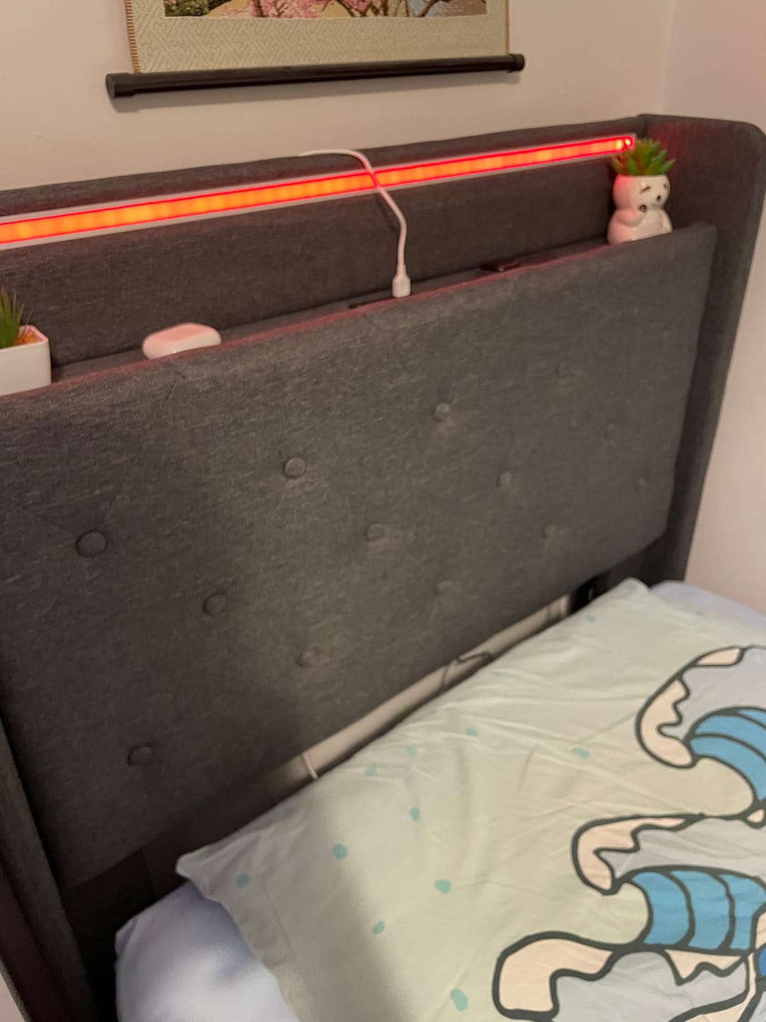 Customer photo review of Gas Lift Bed Frame with Storage LED & USB