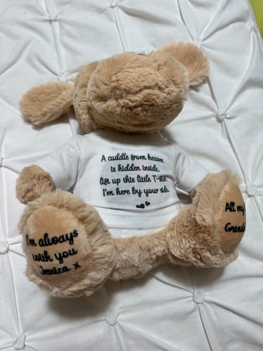 Customer photo review of A Cuddle from Heaven Personalised Photo Teddy Bear