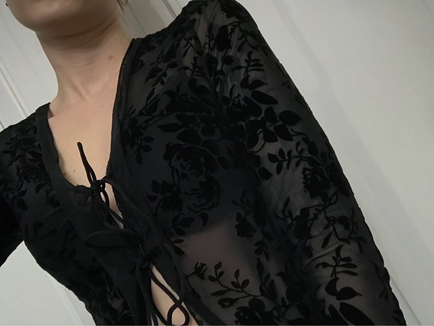 Customer photo review of Rachel Tie Front Lace Blouse