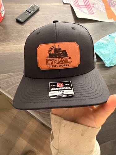 Customer photo review of Custom Leather Patch Trucker Hat - Richardson 112