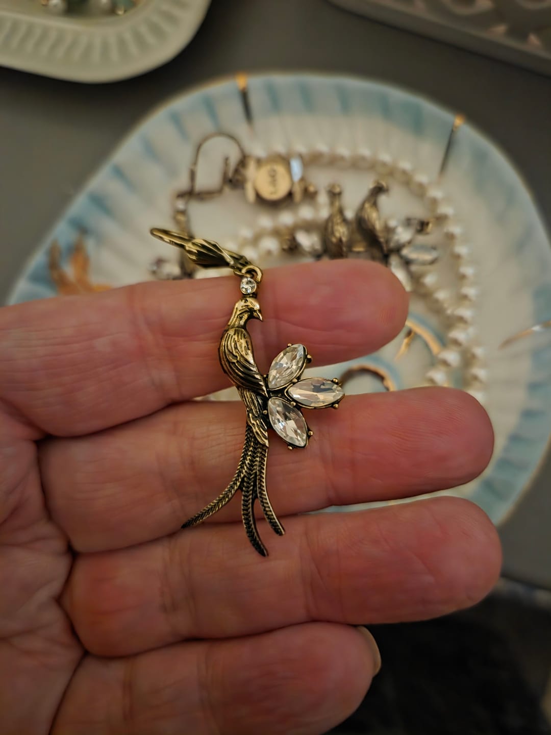 Customer photo review of Love Bird Earrings: Brass Drop Earrings