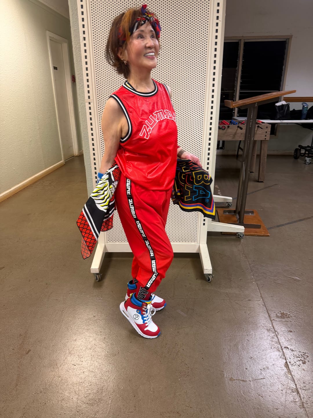 Customer photo review of Eastern Flavor High Waisted Woven Track Pants With Mesh