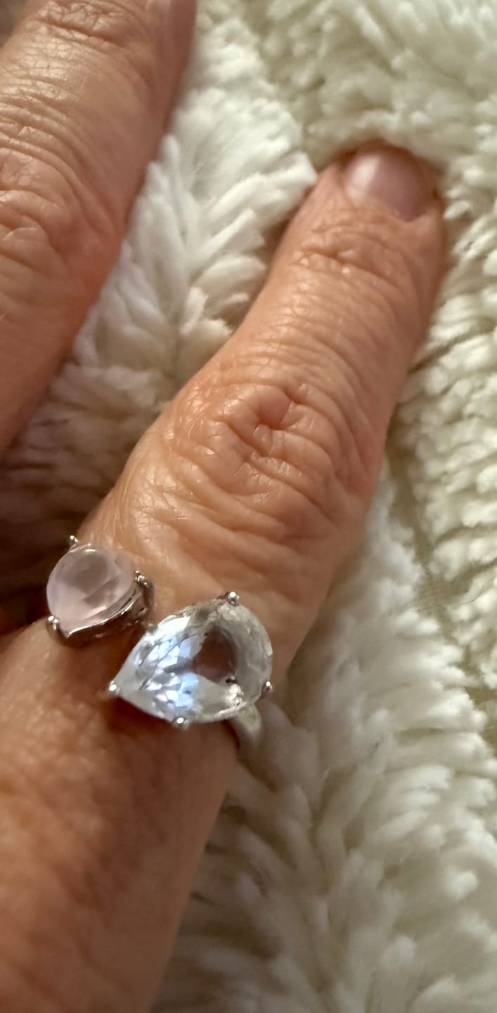 Customer photo review of Clear quartz + Rose quartz adjustable ring