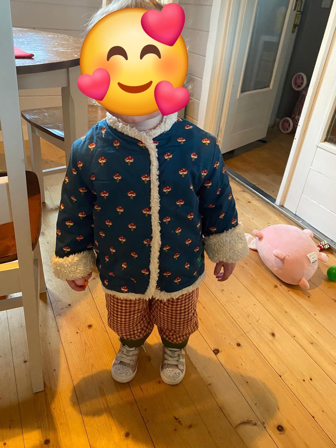 Customer photo review of Little Red Checked Reversible Pull On Trousers