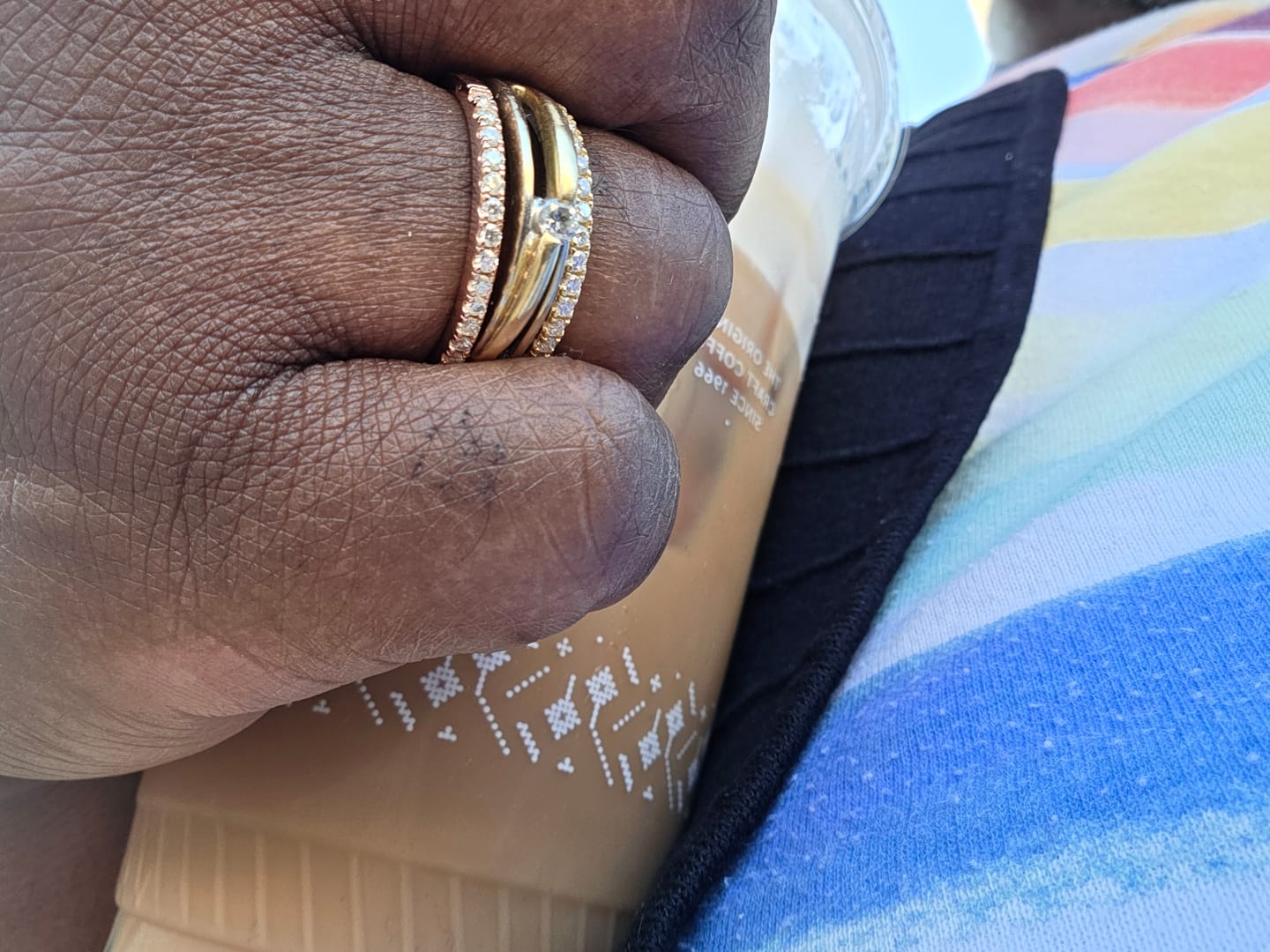 Customer photo review of Moissanite Round Half Eternity Sterling Silver Wedding Band Stackable Ring