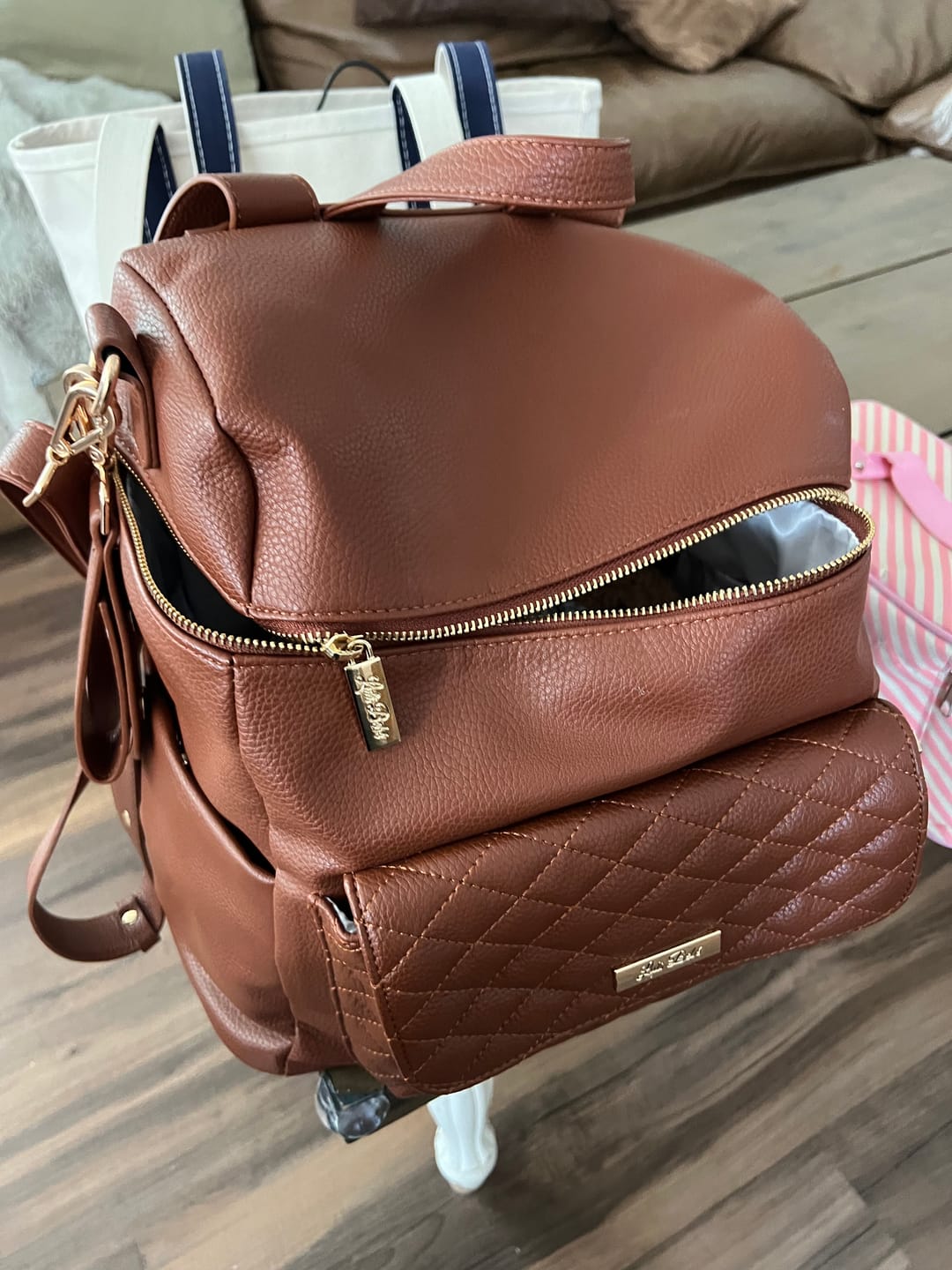 Customer photo review of Signature Diaper Bag Caramel