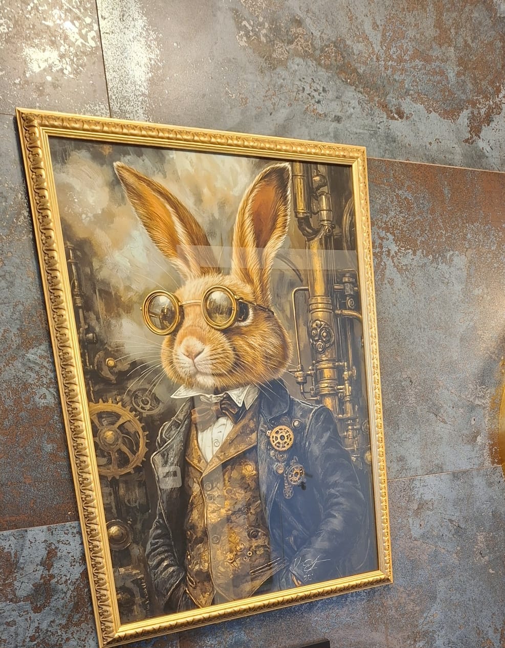 Customer photo review of Steampunk Bunny Wall Art - Vintage Rabbit Canvas Print in Floating Frame - Decor for Men