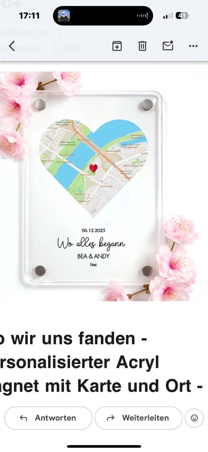 Customer photo review of Wo wir uns fanden - Personalisierter Acryl Magnet mit Karte und Ort