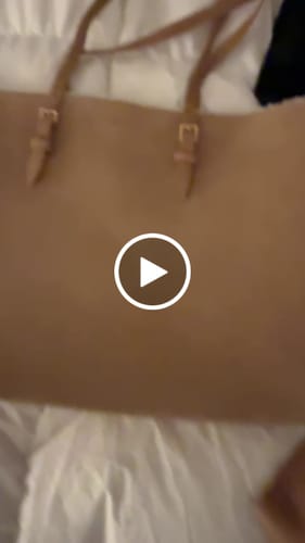 Customer video review of SHOPPING TOTE BAG 38 IN TAN BROWN SUEDE AND WHITE SHEARLING TRIM