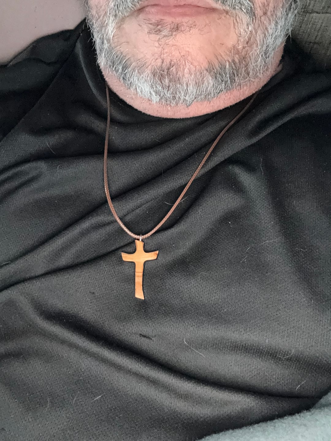 Customer photo review of Holy Land Olive Wood Cross Pendant