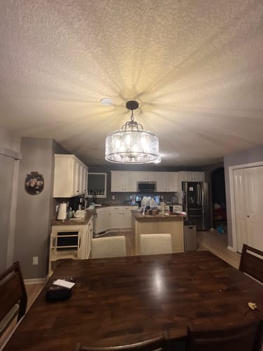 Customer photo review of Brass 6-Light Textured Glass Drum Lantern Pendant