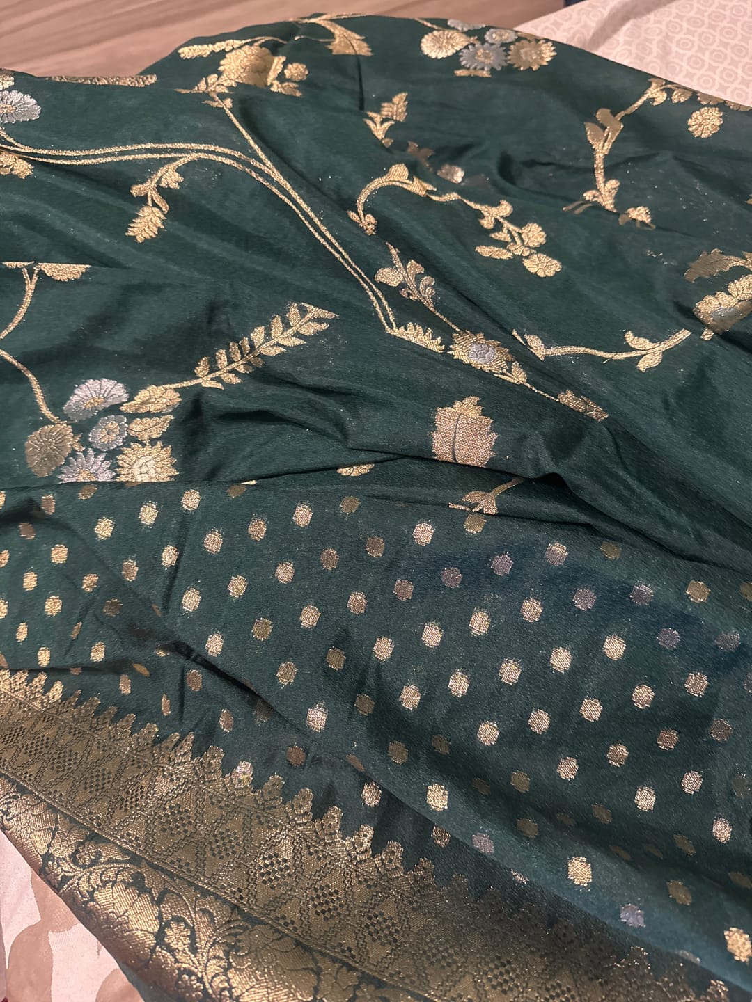 Customer photo review of Dark Green Floral Silk Saree : Top Pick