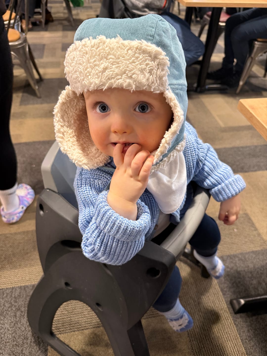Customer photo review of Pale Blue Sherpa Fleece Cosy Hat