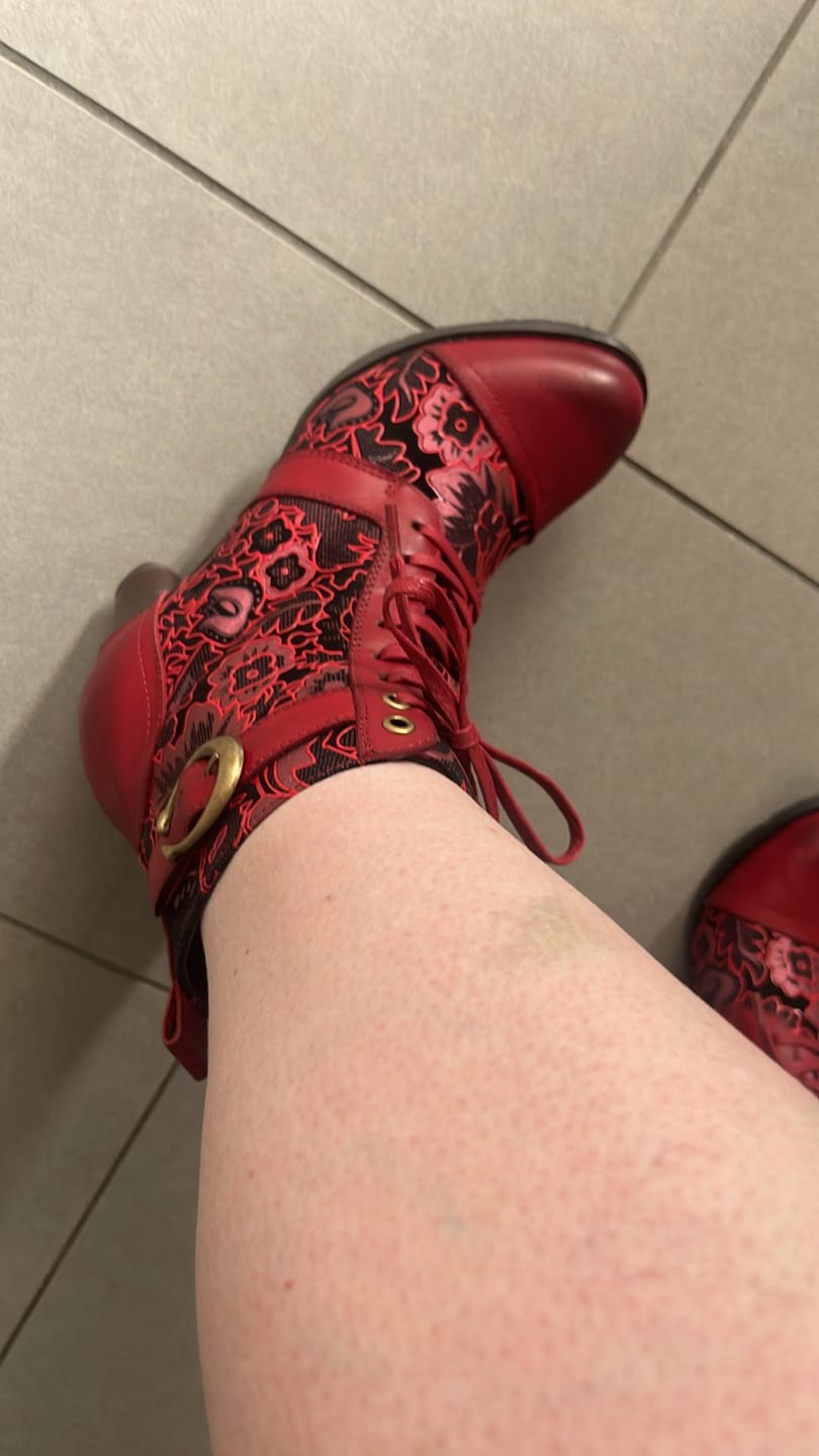 Customer photo review of Timeless Grace Floral Lace-Up Ankle Boots