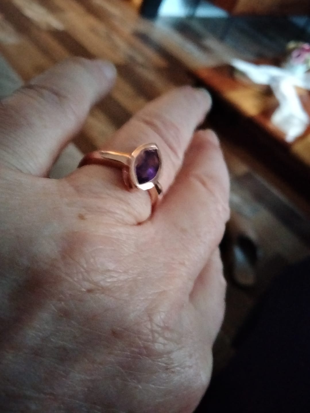 Customer photo review of Surf Moon Ring with Pink Amethyst