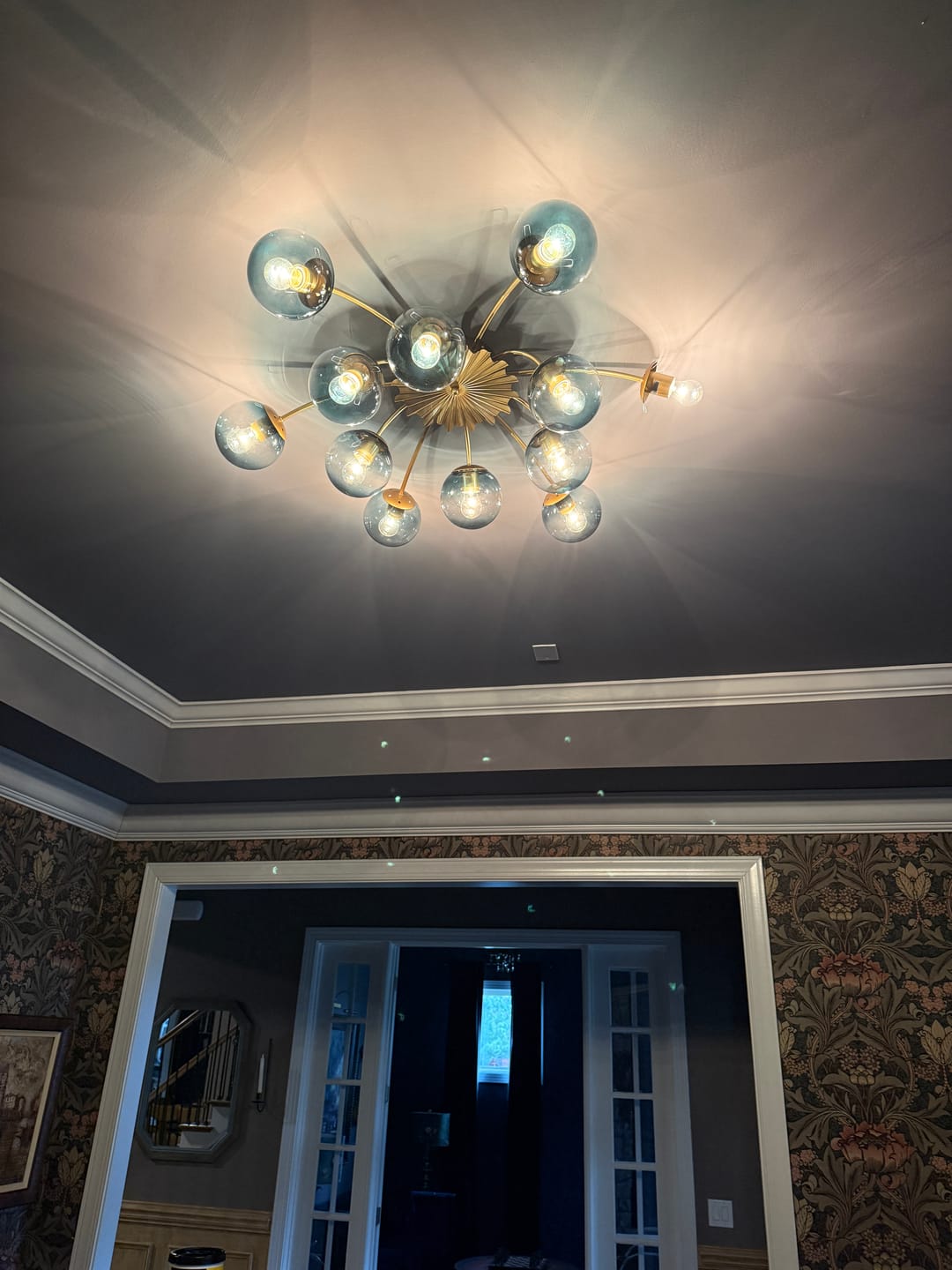 Customer photo review of Glam Bloom 12-Light Blue Glass Bubble Semi Flush Chandelier