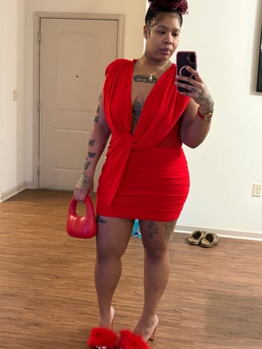 Customer photo review of Merlot Deep Rouge Midi Dress