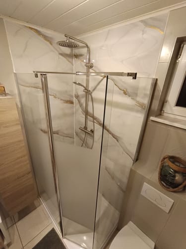 Customer photo review of Panneau Mural PVC Effet Marbre Blanc Marron - 260 x 120 CM