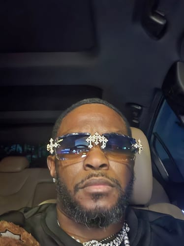 Customer photo review of Iced out Cross glasses