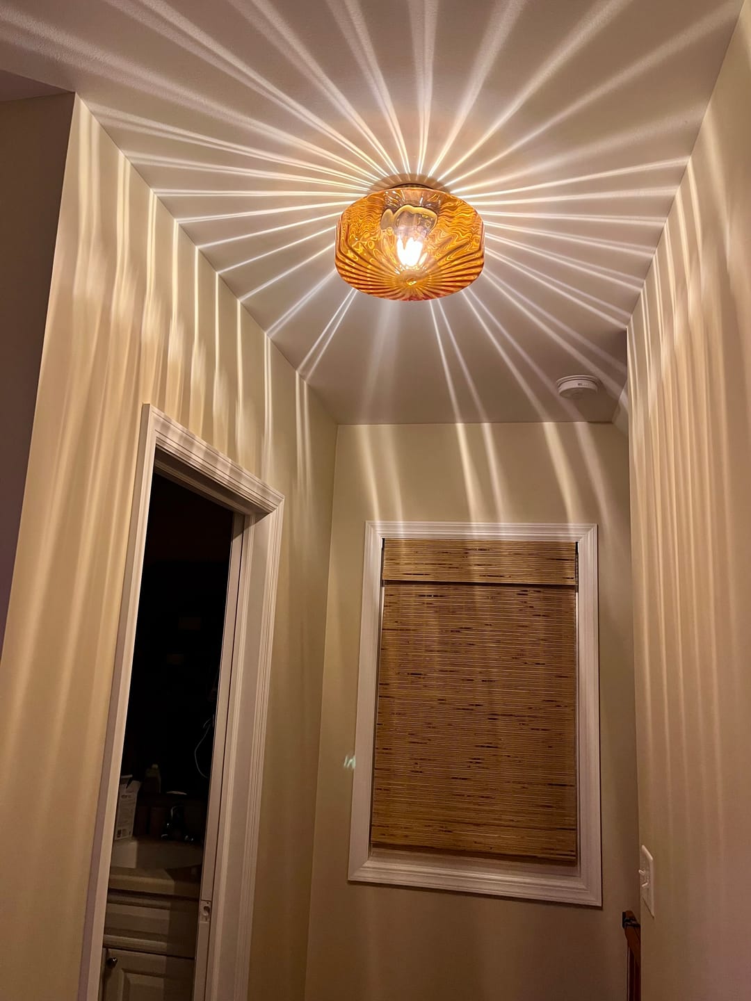 Customer photo review of 1-Light Caramel Amber Ribbed Glass Round Semi Flush Mount