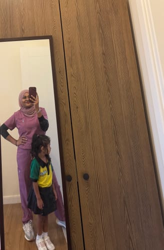 Customer photo review of 4-Pocket MoveTech® Scrub Top - Women / Mauve