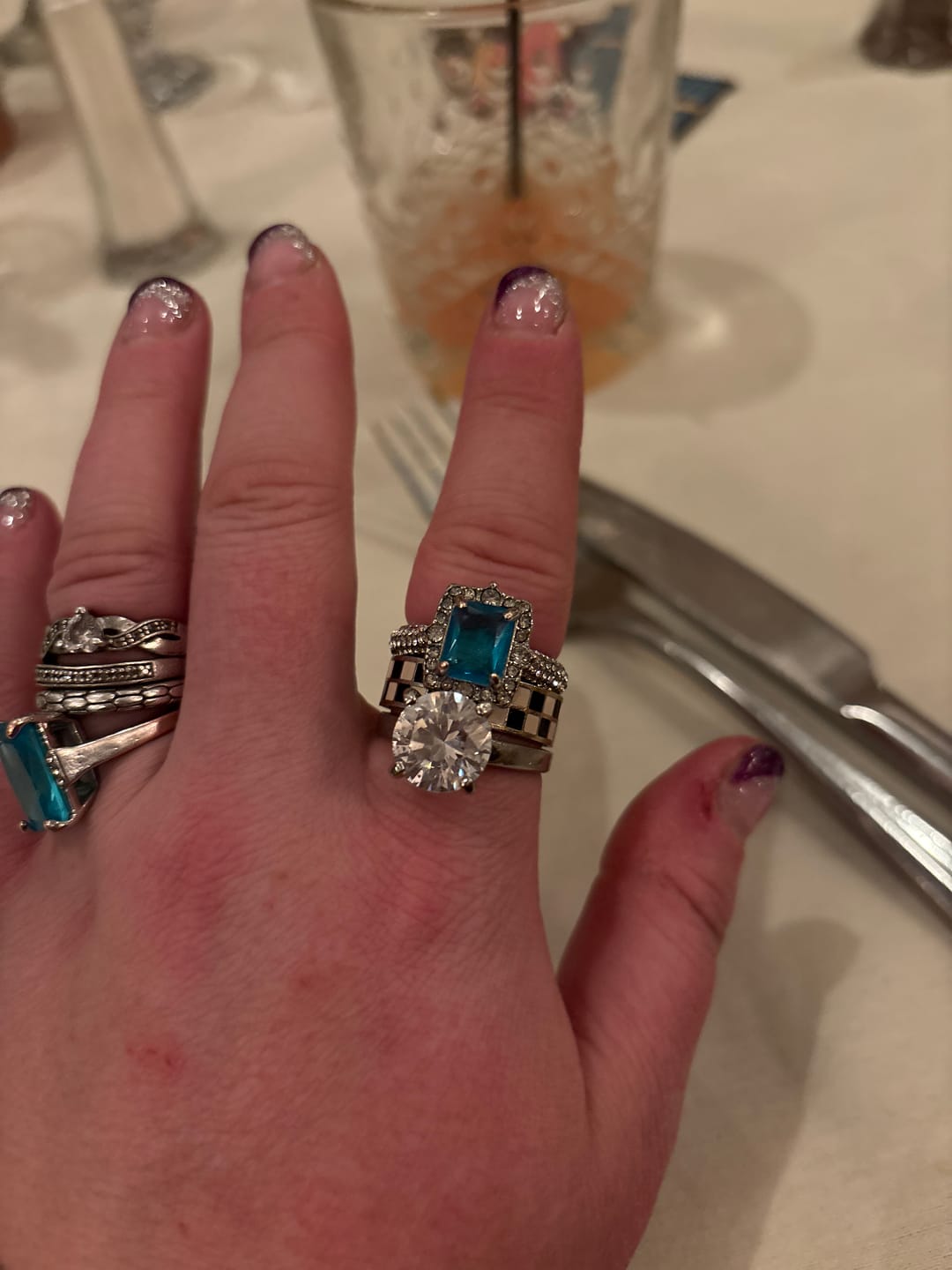 Customer photo review of FREE Today:  Square Aquamarine with Moissanite Ring