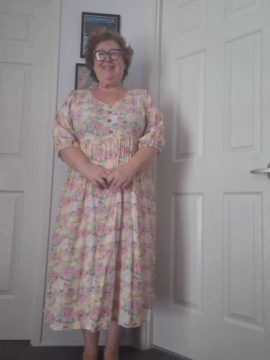 Customer photo review of Grettal Midi Dress in Pink Multi