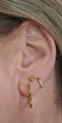 Customer photo review of Trinity Sphere Studs In Gold