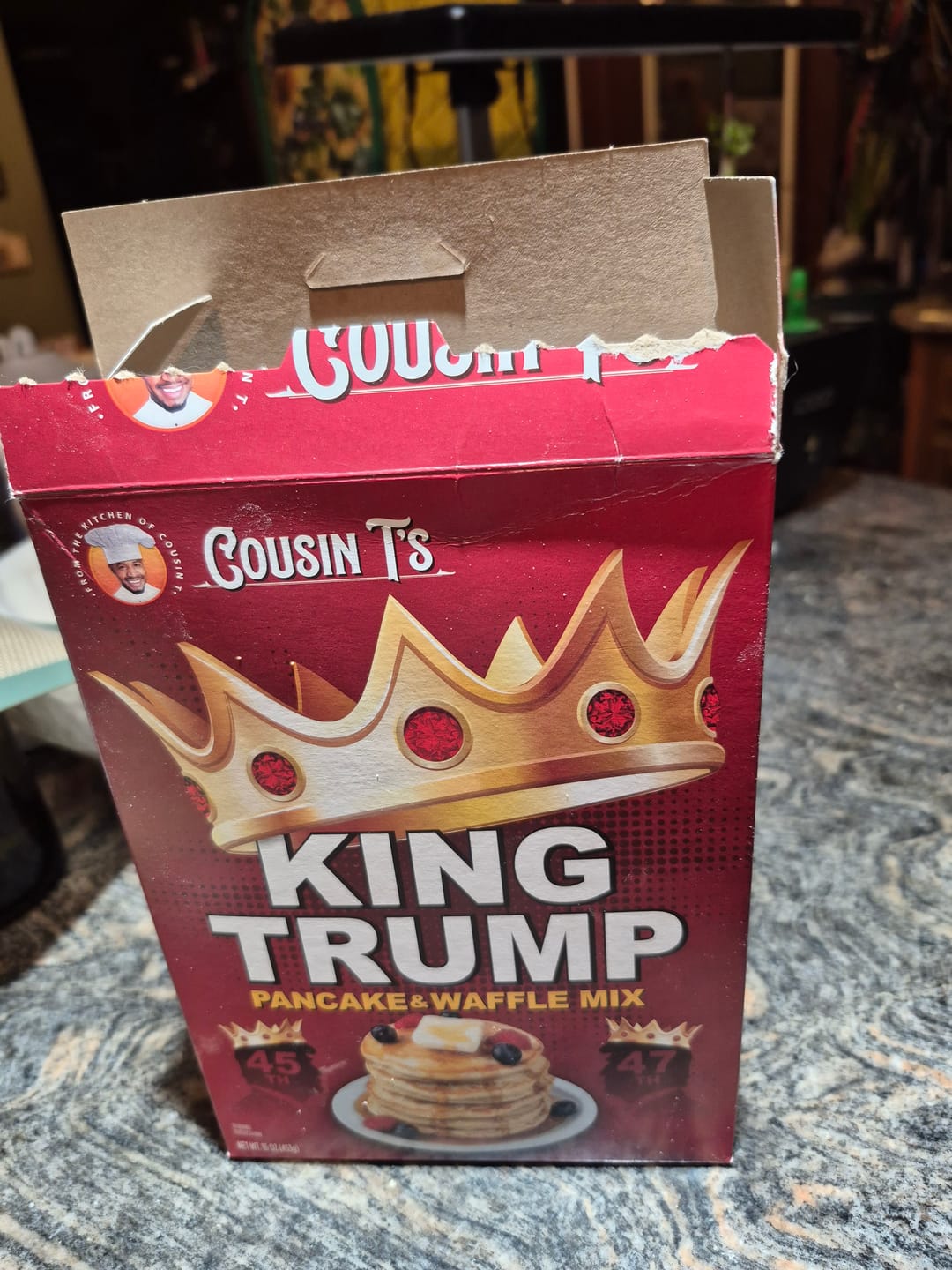 Customer photo review of Cousin T's Gourmet King Trump Pancake & Waffle Mix
