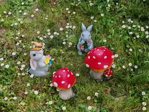 Customer photo review of Solar Bunny Garden Statue – LED Butterfly Resin Decor