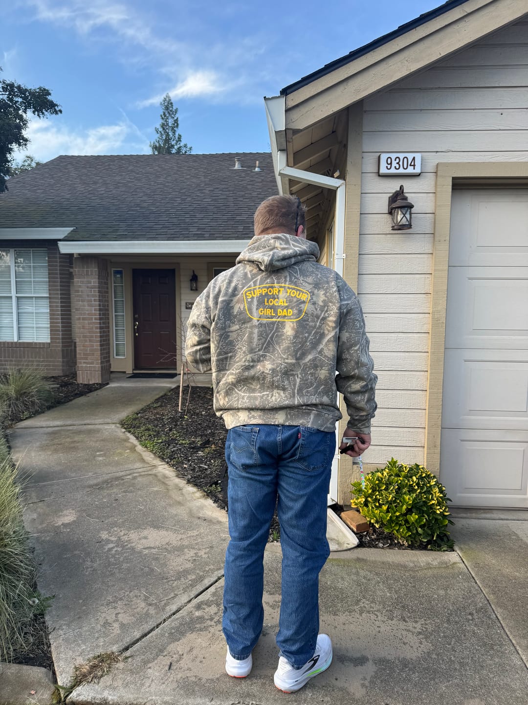 Customer photo review of Support Your Local Girl Dad Hoodie (Tree Camo Edition)