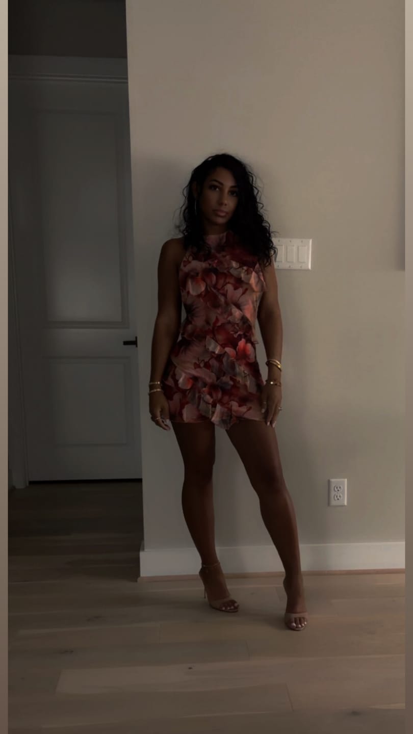 Customer photo review of Hopeless Romantic Mesh Print Ruffle Dress