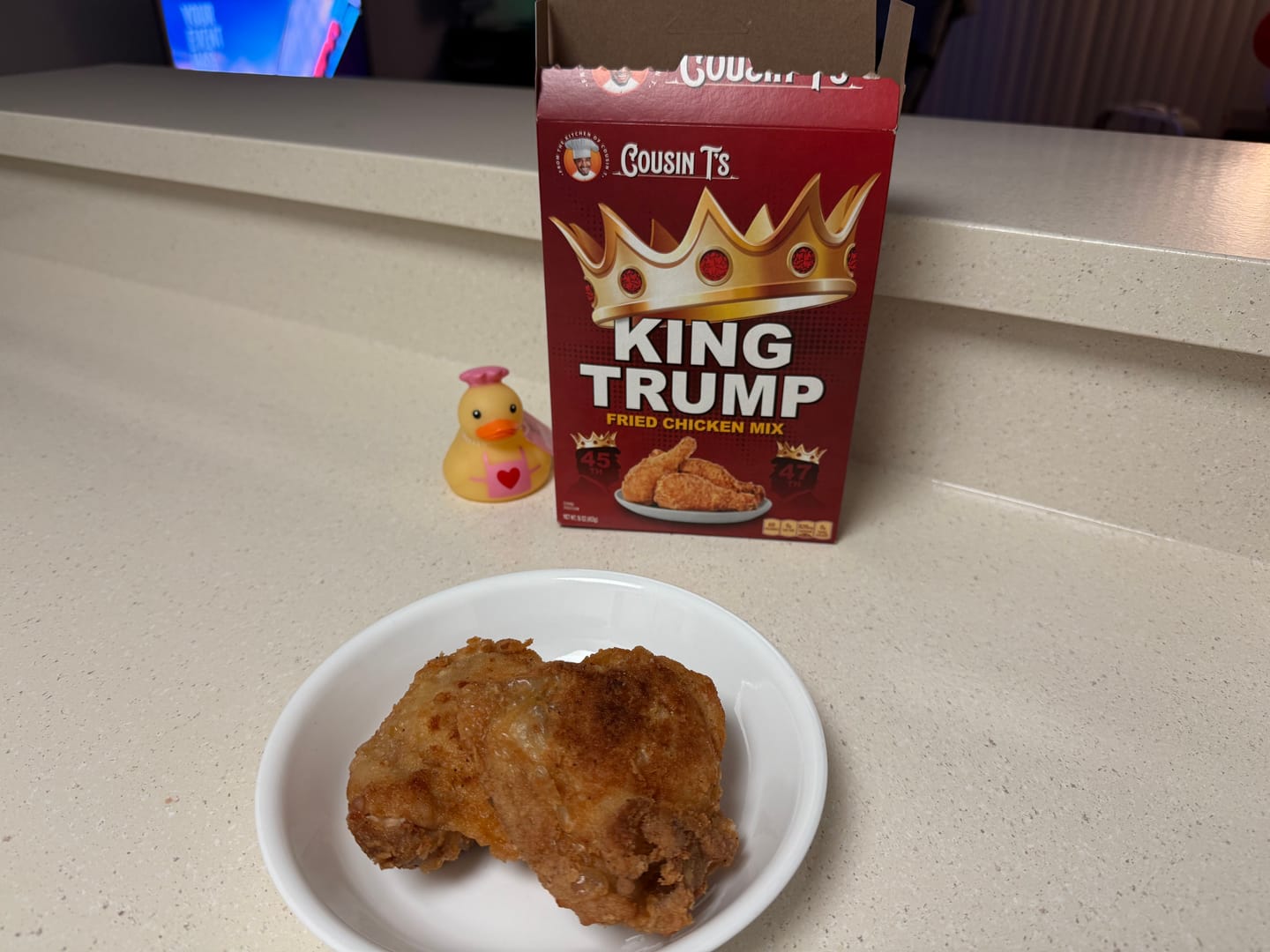 Customer photo review of Cousin T's Gourmet King Trump Fried Chicken Mix