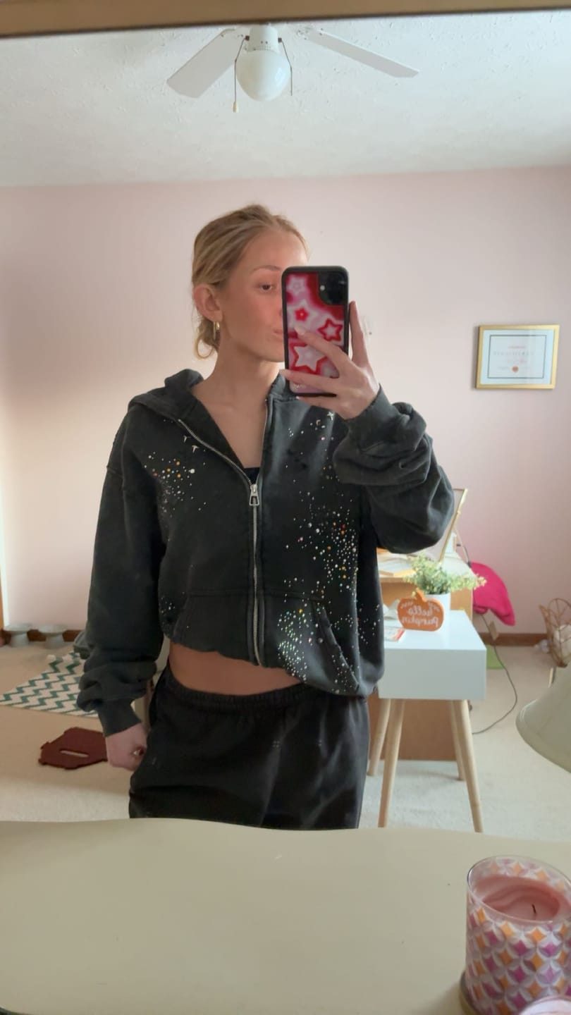 Customer photo review of Aelfric Eden Rhinestone Boxy Zip Up V302 Hoodie