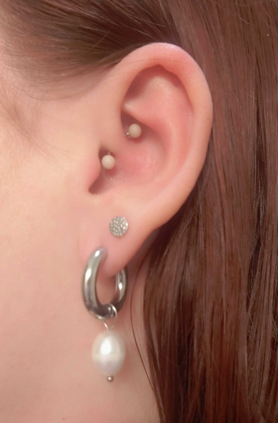Customer photo review of Becca Medium Pearl Hoops