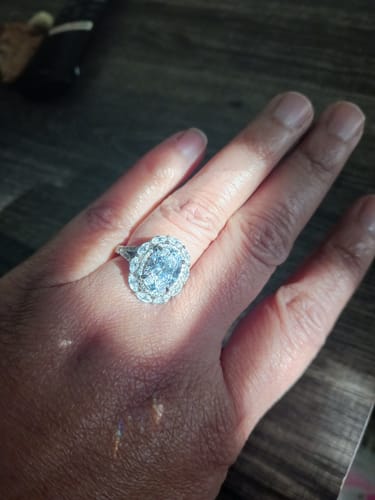 Customer photo review of 3.0Ct Oval Cut Halo Engagement Ring Travel Ring In Sterling Silver