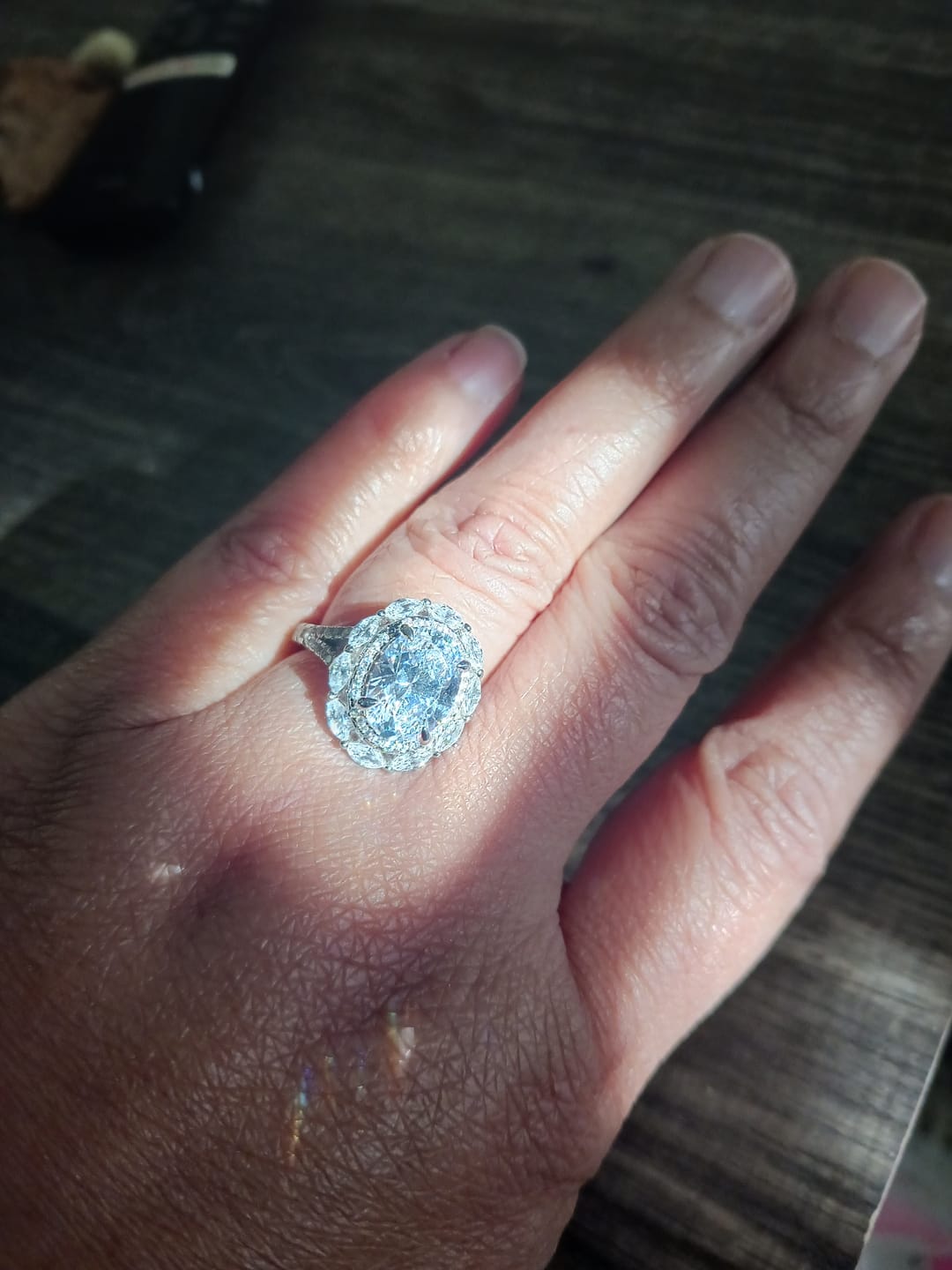 Customer photo review of S925 3.0Ct Oval Cut Halo Engagement Ring Vintage Travel Ring In Sterling Silver