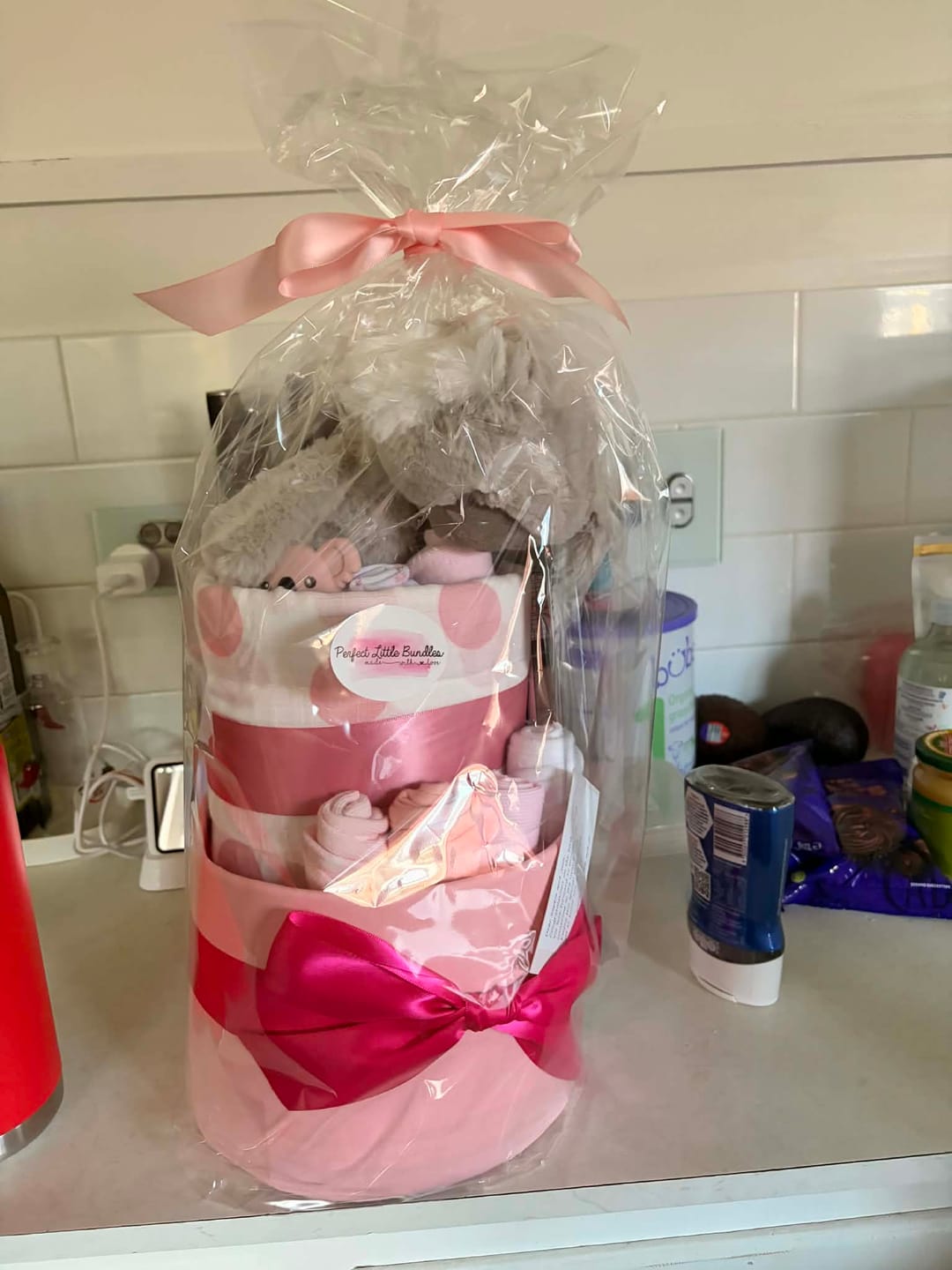 Customer photo review of Koala Baby Girls Premium 2-Tier Nappy Cake