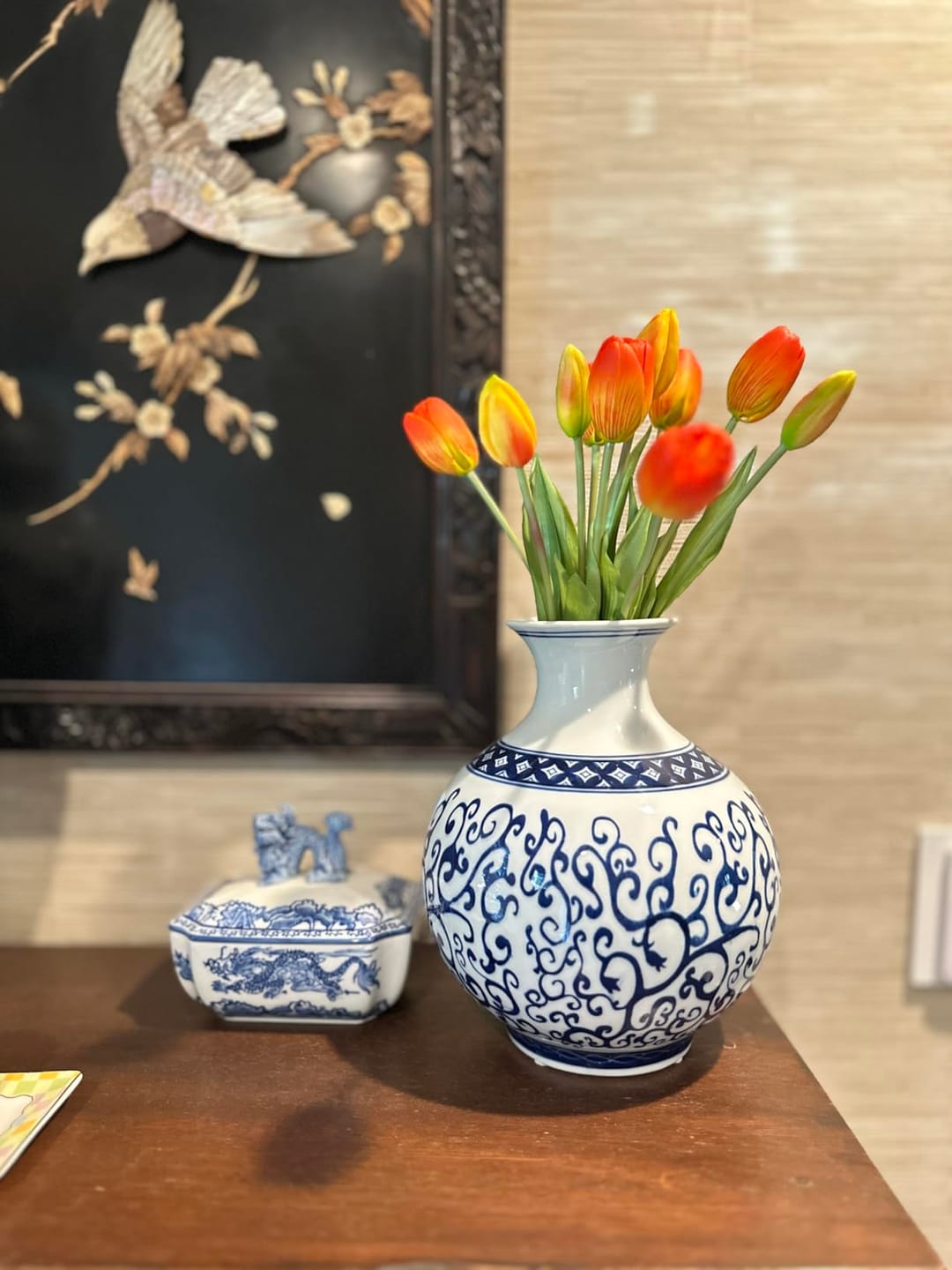 Customer photo review of 5-Piece Bundle Artificial Tulips – Realistic Faux Flowers