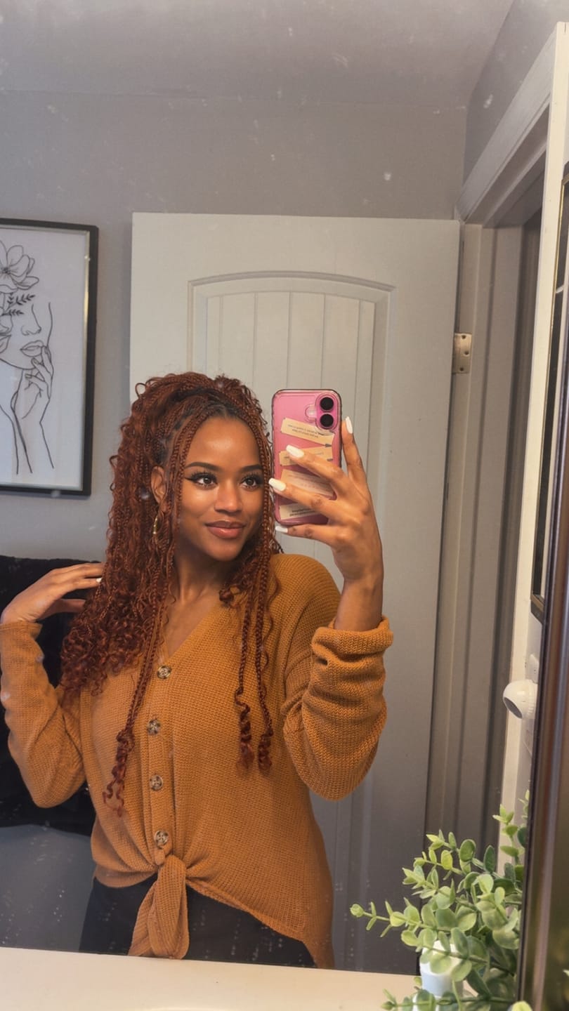 Customer photo review of Copper Color Deep Wave Bulk Hair Extensions for Braiding