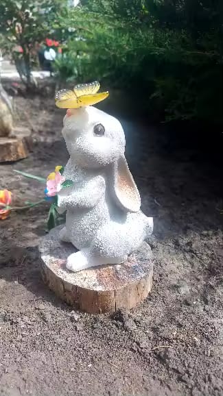 Customer photo review of Solar Bunny Garden Statue – LED Butterfly Resin Decor